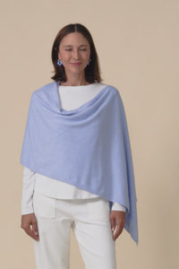 Elorie Blue Cotton Cashmere Poncho,Video