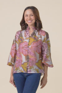 Daria Purple Leaf Shirred Blouse,Video