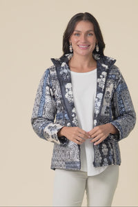 Diego Navy Motif Puffer Jacket,Brunette model,alt text|model:Brontie