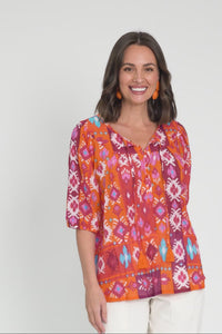 Claris Red Geo Crinkle Cotton Top