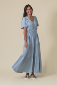 Luca Light Blue Tencel Tier Dress