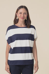 Varley Navy Stripe Cotton Tee,video