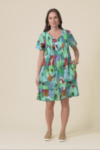 Marisol Teal Flower Crinkle Cotton Dress