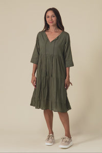 Milana Khaki Crinkle Cotton Dress
