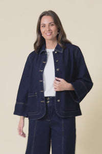 Hilary Dark Blue Denim Shacket,Video