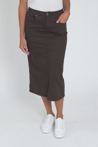 Harriet Chocolate Denim Midi Skirt,Video