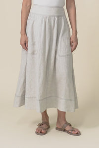 Mayan Natural Contrast Linen Pocket Skirt,video