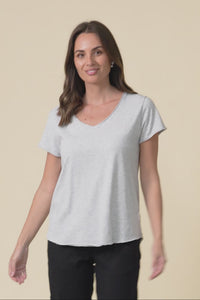 Maggie Grey Cotton Vee Tee