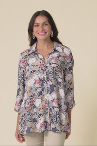 Shanae Navy Garden Collared Shirt