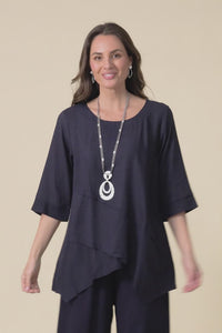 Anya Dark Blue Linen Cotton Top,video