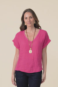 Dorian Hot Pink Linen Cotton Top,Video