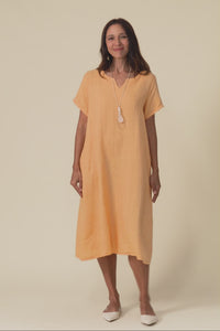 Nara Peach Linen Pocket Dress