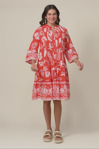 Mikella Red Tropical Cotton Dress