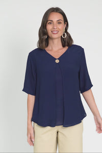 Yasmin Navy Layered Button Top