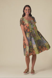 Hanoi Green Mosaic Cotton Blend Dress