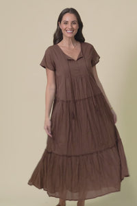 Nona Chocolate Crinkle Cotton Maxi Dress,Video