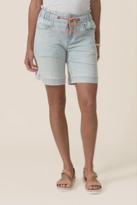 Lizzy Light Blue Denim Drawstring Shorts,Video