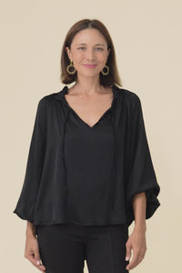 Isaac Black Silk Ruched Top