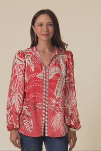 Audrey Red Palm Embroidered Blouse