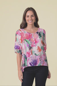 Paden Pink Floral Button Top