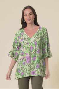 Diona Green Garden Frill Sleeve Top