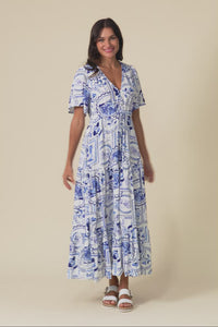 Orson Blue Mosaic Tier Dress