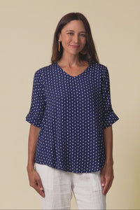 Riveria Navy Dash V Neck Top