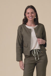 Barney Khaki Linen Blend Jacket,Video