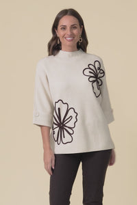 Mimosa Beige Flower Knit Jumper,Video