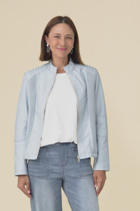 Mitchell Blue Faux Leather Biker Jacket