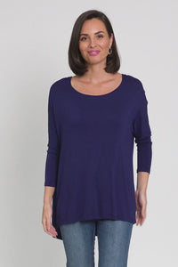 Navy Milan 3/4 Sleeve Top,Brunette model,alt text|model:MJ