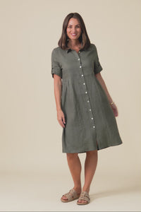 Katy Olive Linen Pocket Dress