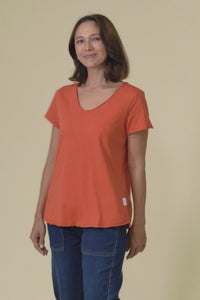 Maggie Orange Cotton Vee Tee,Video