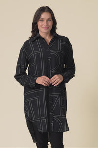 Luke Black Abstract Collared Tunic