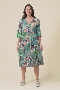 Milana Teal Foliage Crinkle Cotton Dress
