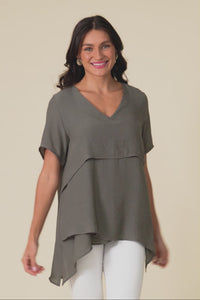Alvina Khaki Layered Tunic Top,Video