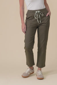 Edia Khaki Linen Blend Pants,Video