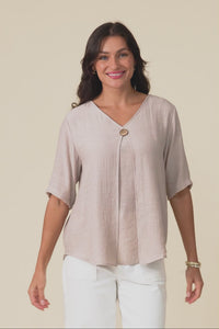 Yasmin Beige Layered Button Top