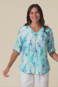 Yasmin Blue Floral Layered Button Top