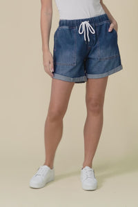 Emma Dark Blue Denim Relaxed Shorts,Video