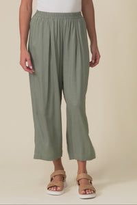 Belinda Khaki Linen Blend Cropped Pants,Video