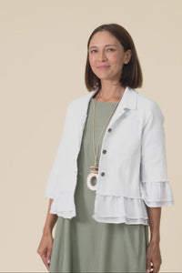 Dolores White Cotton Frill Jacket