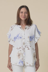 Noella White Floral Linen Ruffle Top,Video