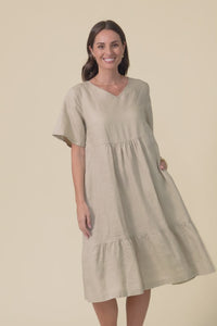 Miller Beige Linen Tiered Dress,Video