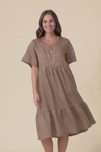 Miller Mocha Linen Tiered Dress,Video