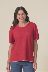 Camellia Red Cotton Knit Tee