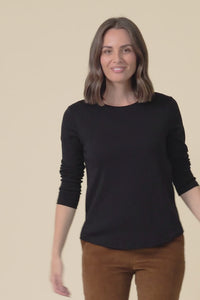 Porter Black Cotton Long Sleeve Top