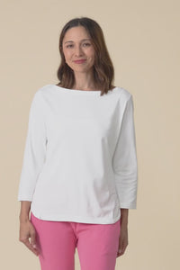 Eliza White Cotton Boatneck Tee,Video