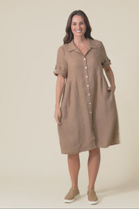 Katy Mocha Linen Pocket Dress