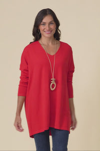 Piper Red V Neck Knit Jumper